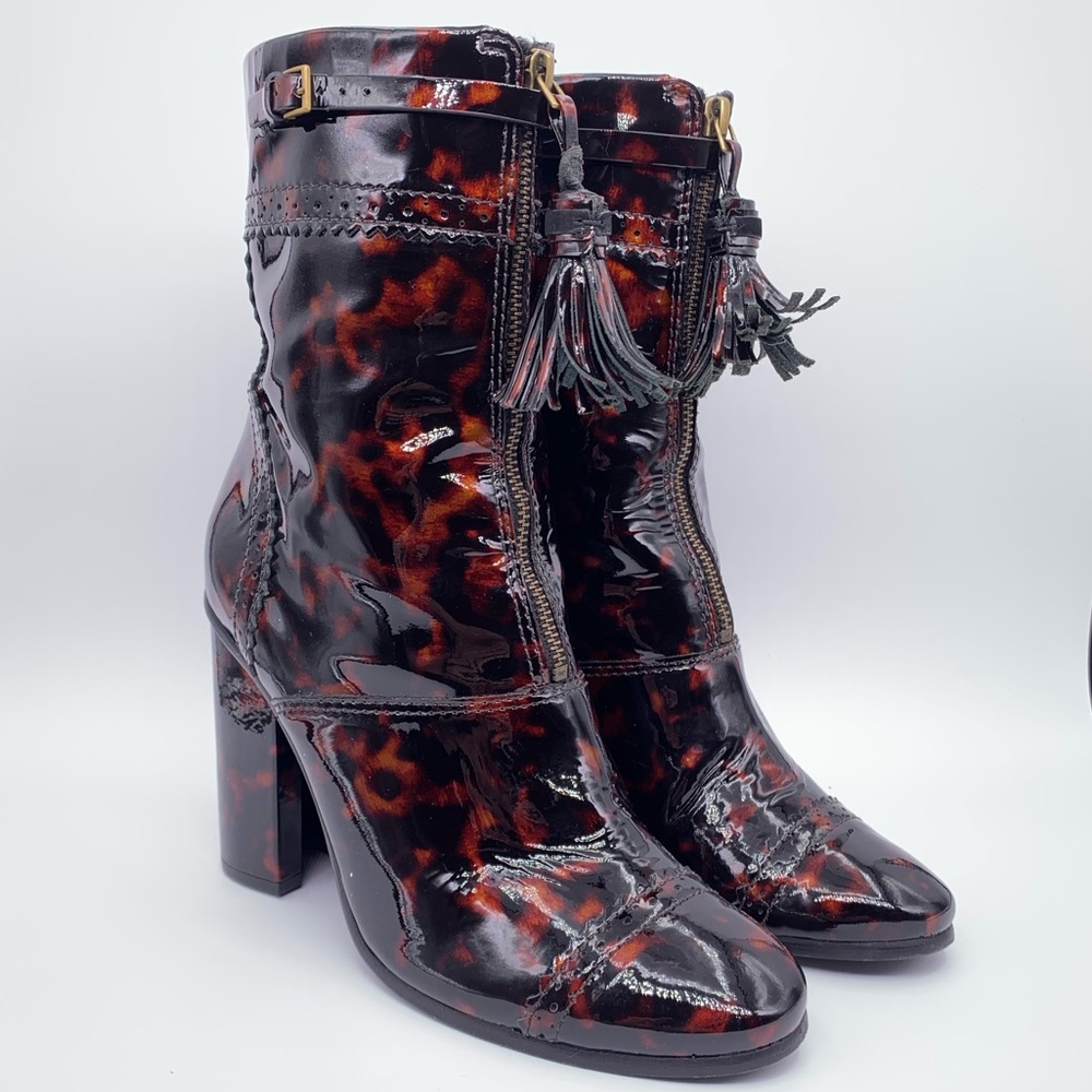 Tory Burch Huxley Tortoise Tassels Front Zipper Ankle Booties | Size: 9.5M - Picture 5 of 16